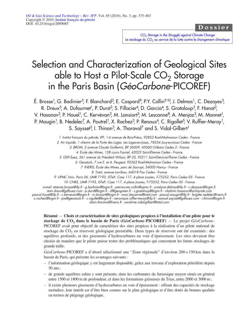 Pdf Selection And Characterization Of Geological Sites Able To Host A Pilot Scale Co2 Storage In The Paris Basin Geocarbone Picoref