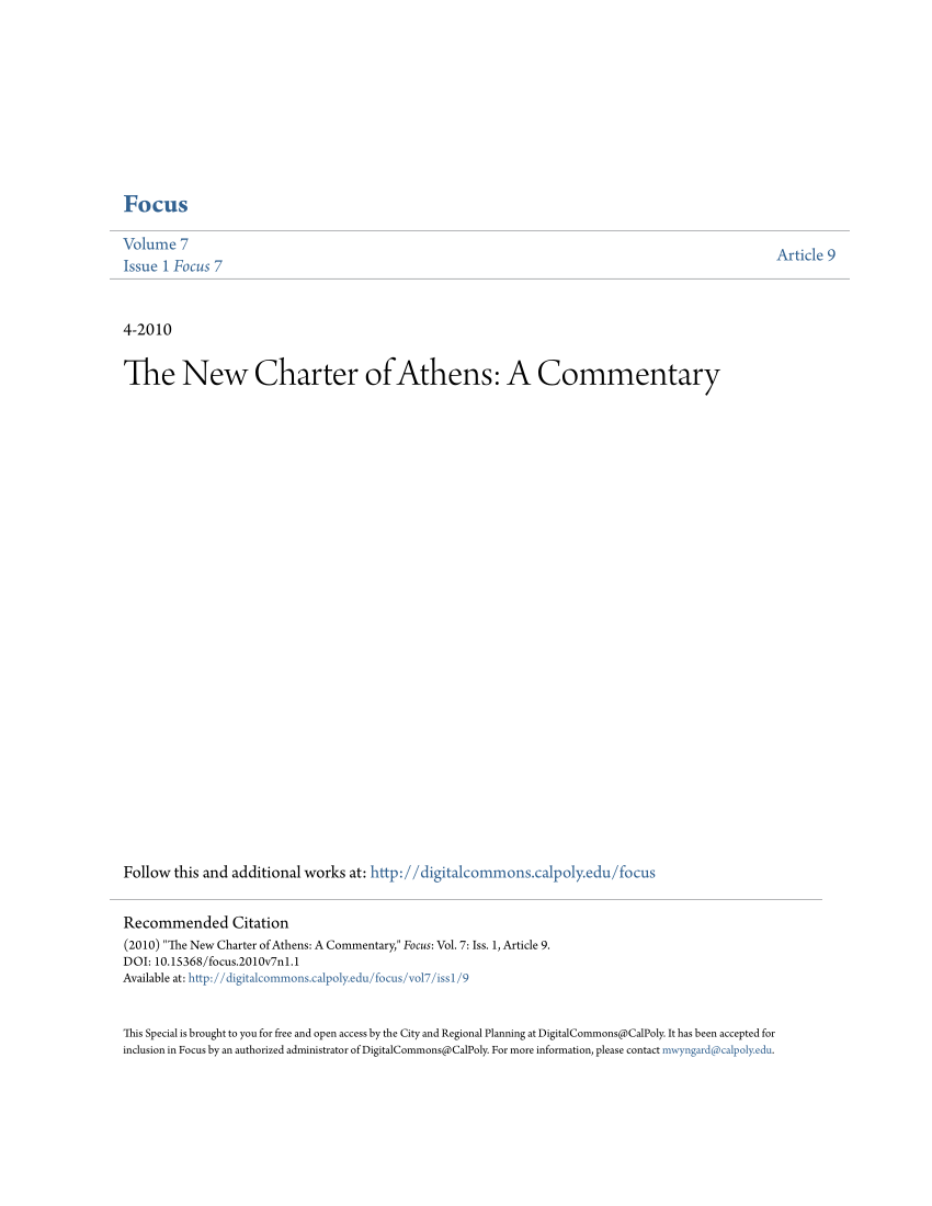 (PDF) The New Charter of Athens A Commentary