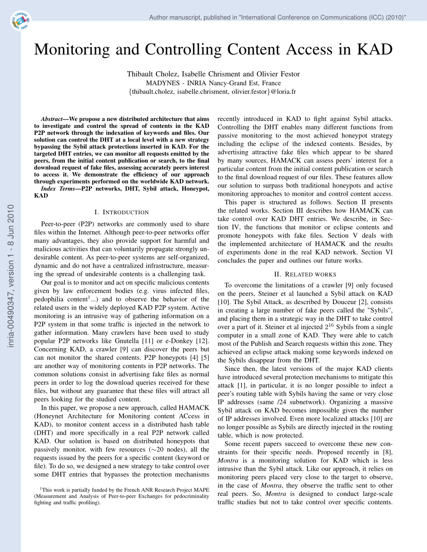 PDF) Monitoring and Controlling Content Access in KAD