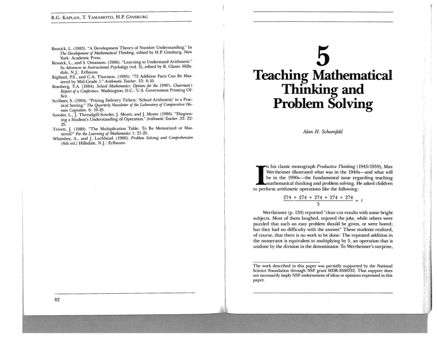 mathematical problem solving written by professor alan schoenfeld