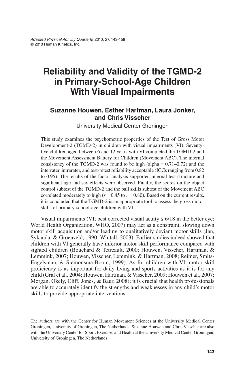 PDF) Reliability and Validity of the TGMD-2 in Primary-School-Age ...