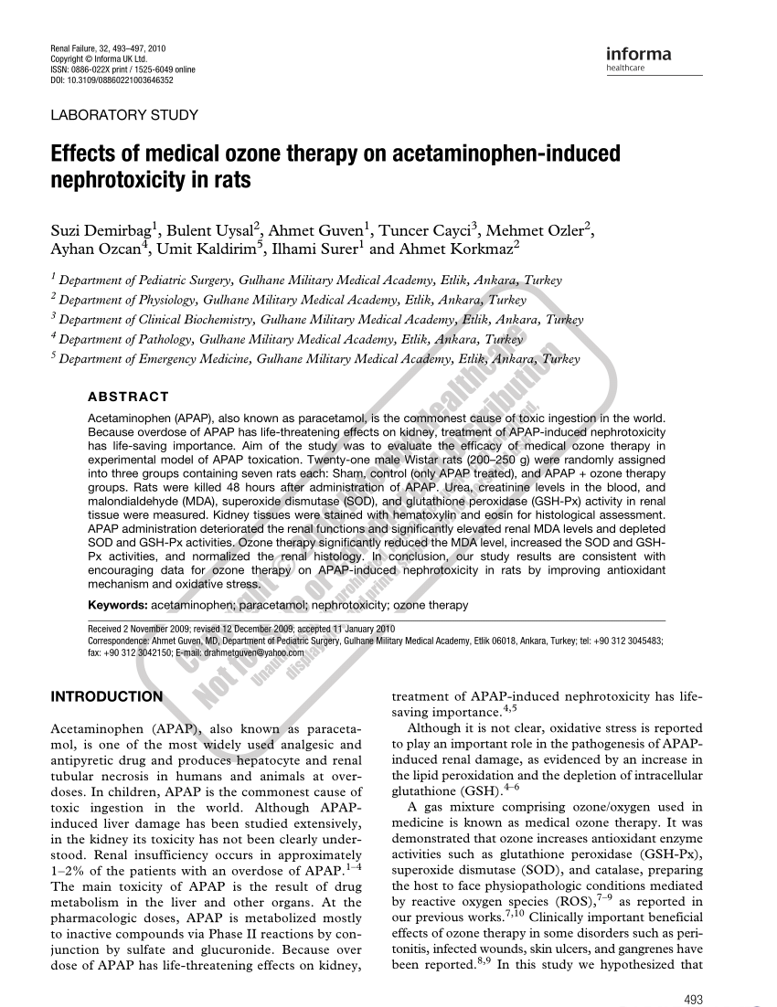 Pdf Effects Of Medical Ozone Therapy On Acetaminophen Induced Nephrotoxicity In Rats