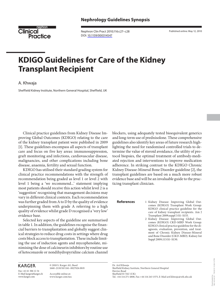 (PDF) KDIGO Guidelines for Care of the Kidney Transplant Recipient
