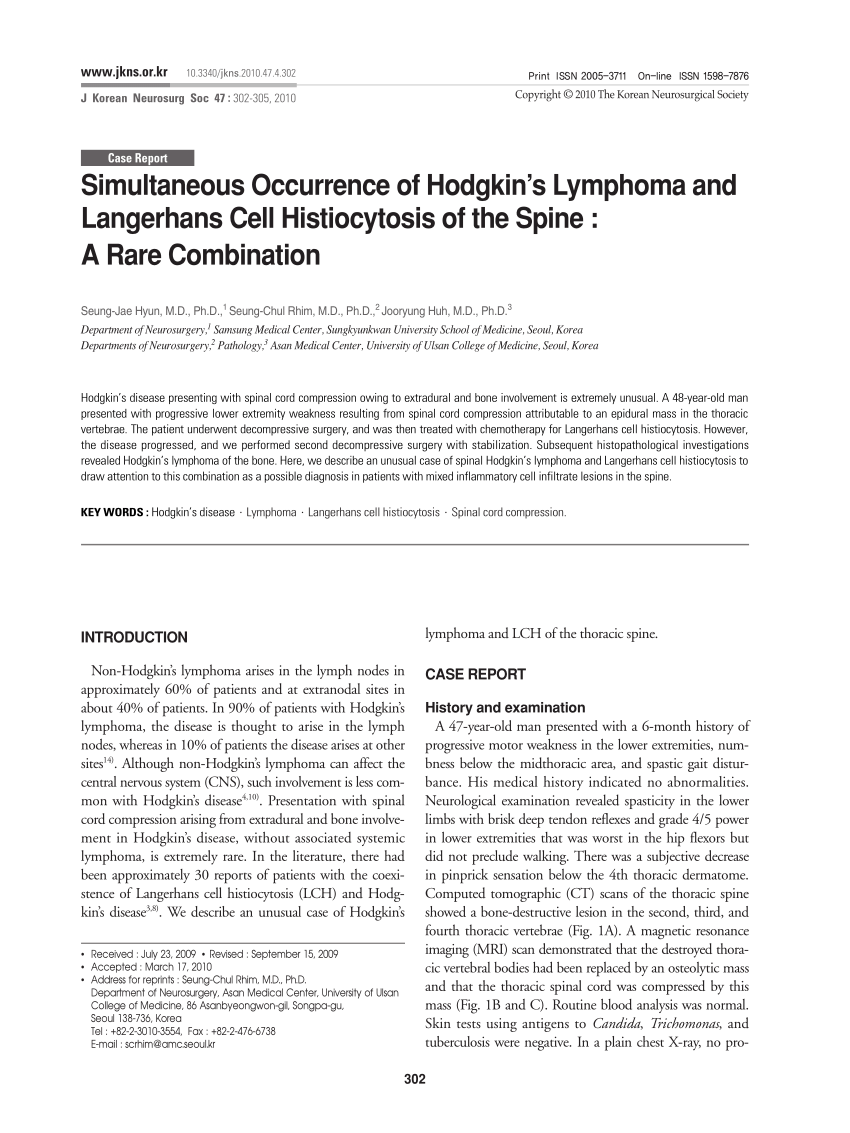Pdf Simultaneous Occurrence Of Hodgkins Lymphoma And Langerhans Cell