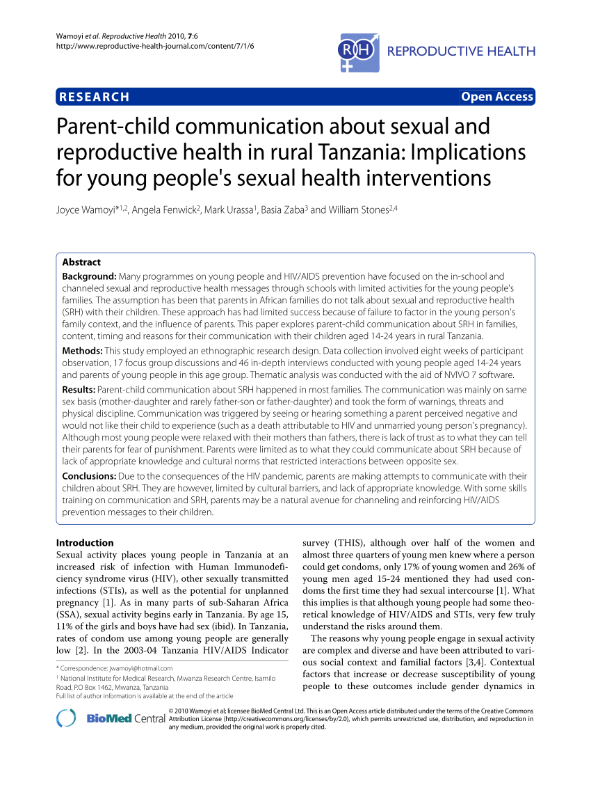 PDF Parent child communication about sexual and reproductive