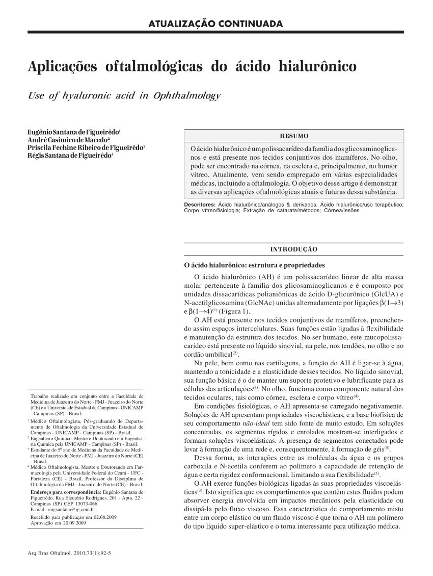 PDF) Hidrogéis a base de ácido hialurônico e quitosana para engenharia de  tecido cartilaginoso