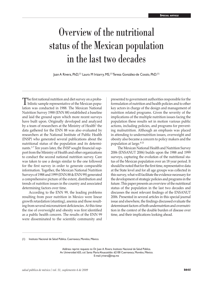 Pdf Overview Of The Nutritional Status Of The Mexican Population