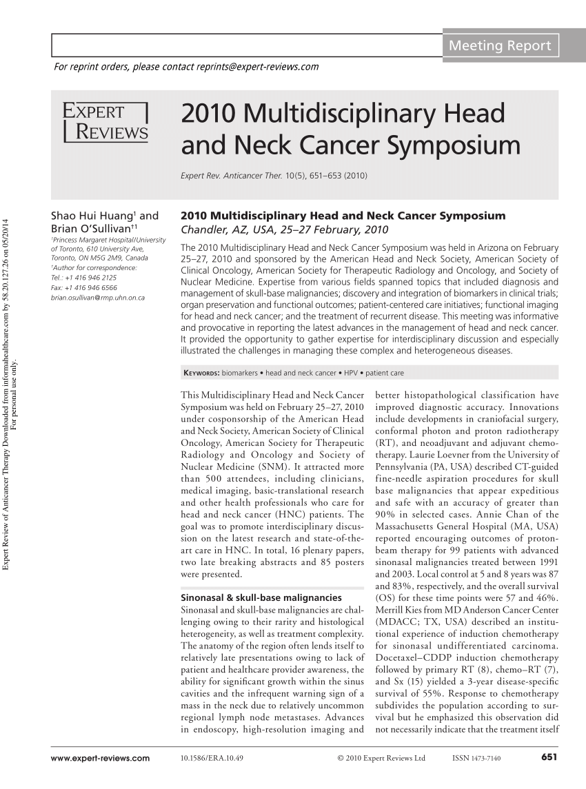 (PDF) 2010 Multidisciplinary Head and Neck Cancer Symposium