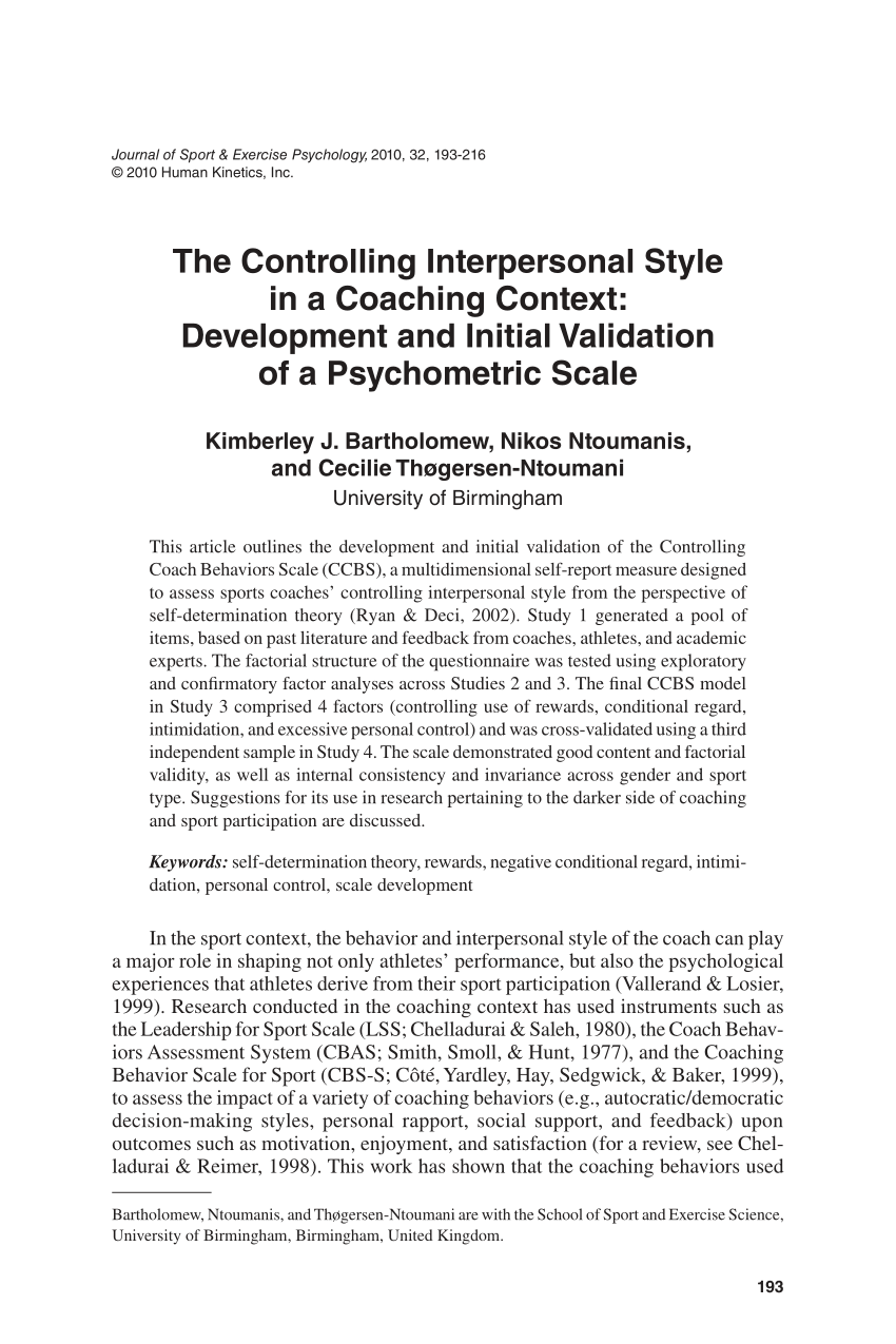Pdf The Controlling Interpersonal Style In A Coaching Context