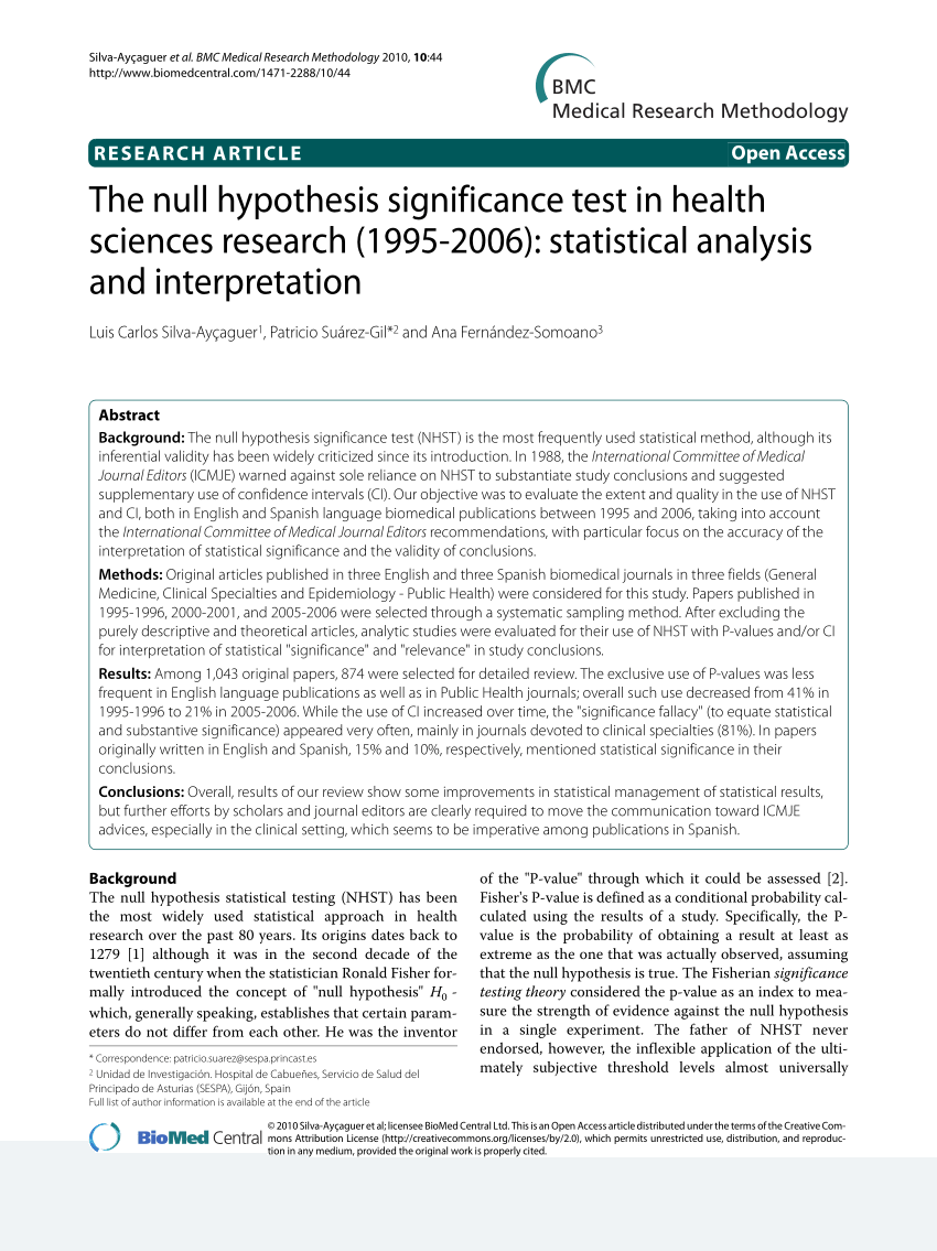 null hypothesis medical example