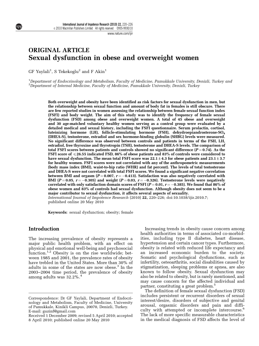 PDF Sexual dysfunction in obese and overweight women