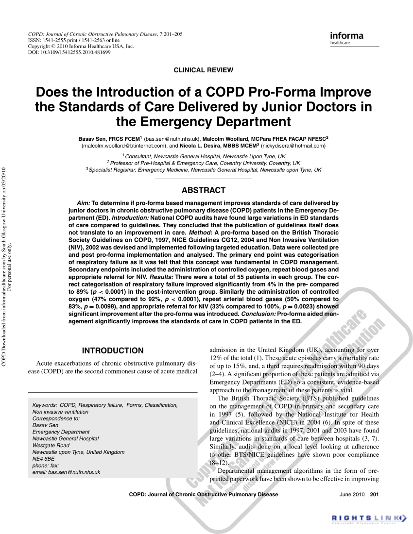 Pdf Does The Introduction Of A Copd Pro Forma Improve The