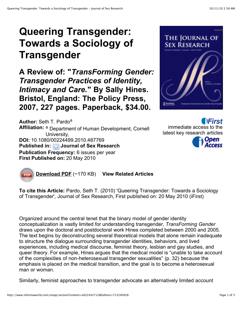 Transgender definition sociology