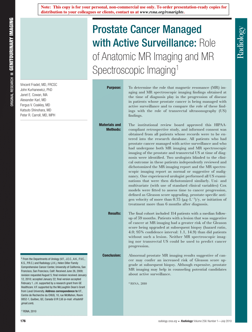 PDF Prostate Cancer Managed With Active Surveillance Role Of Anatomic MR Imaging And MR