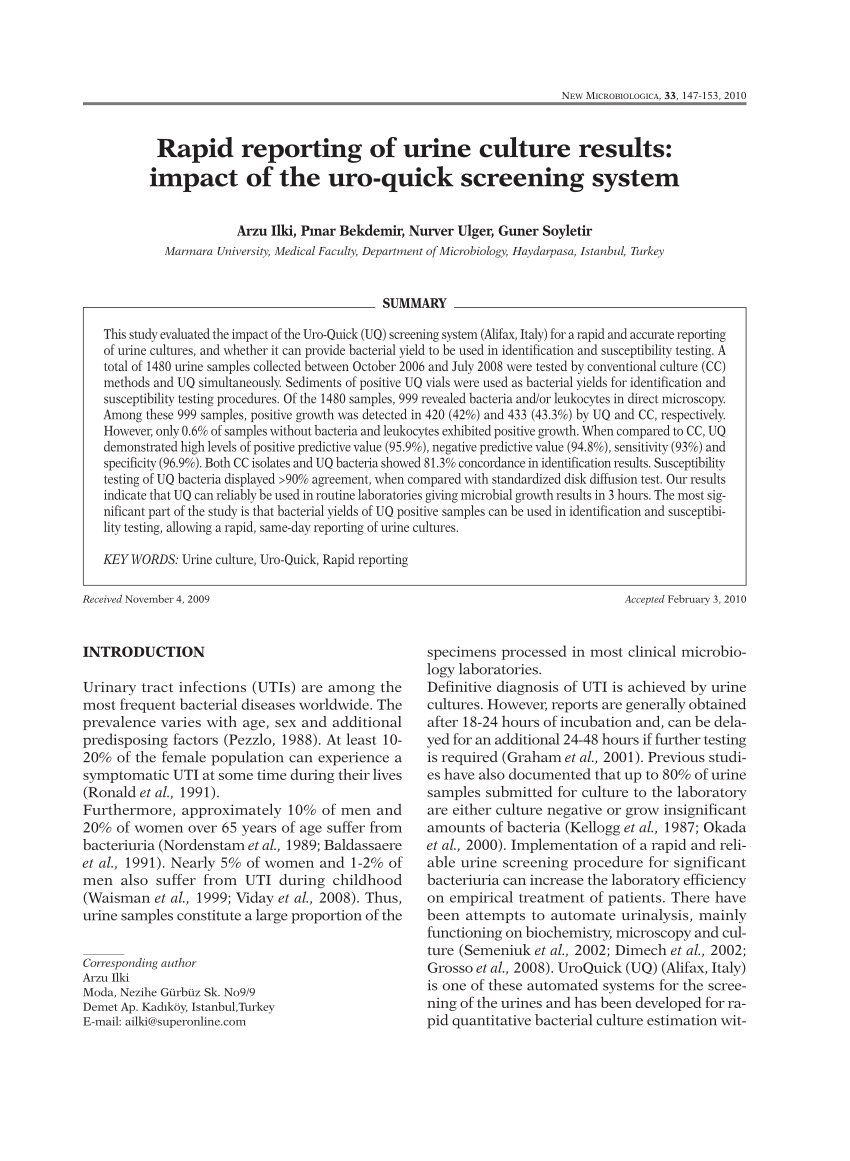 PDF Rapid reporting of urine culture results Impact of the uro  