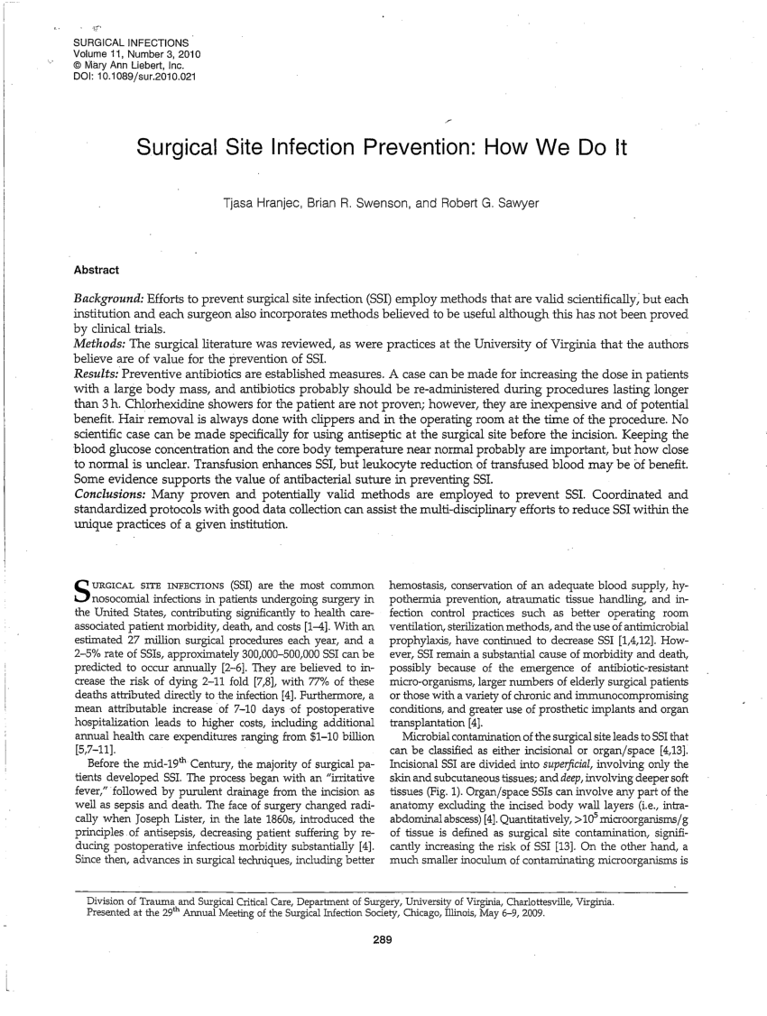 literature review on surgical site infection