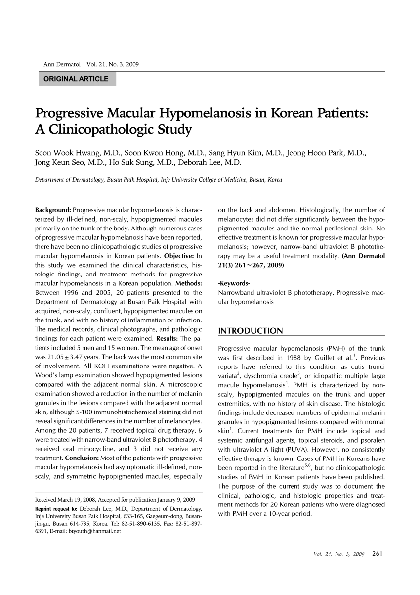 Pdf Progressive Macular Hypomelanosis In Korean Patients A