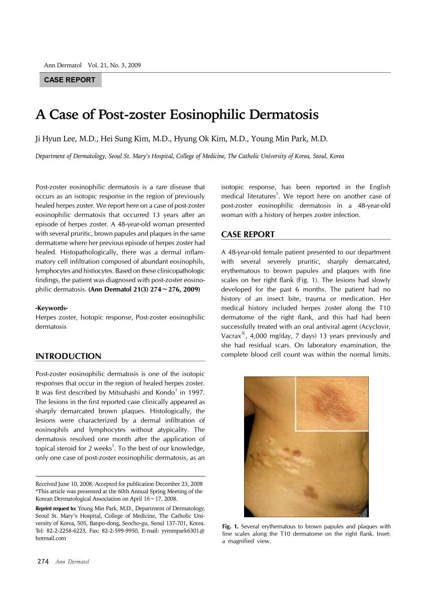 Pdf A Case Of Post Zoster Eosinophilic Dermatosis