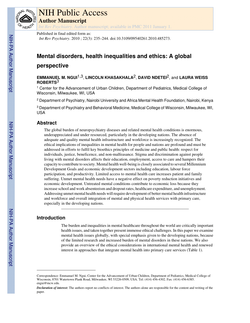 inequalities in mental health essay