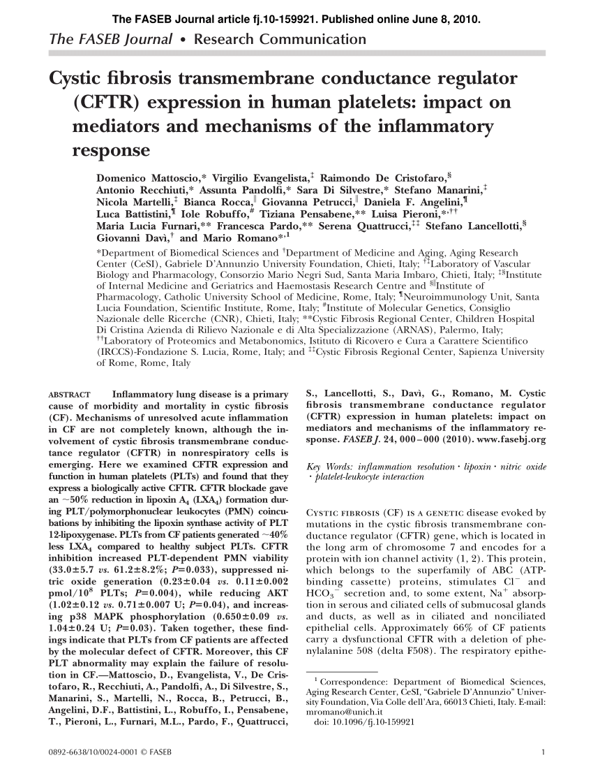 PDF) Cystic fibrosis transmembrane conductance regulator (CFTR