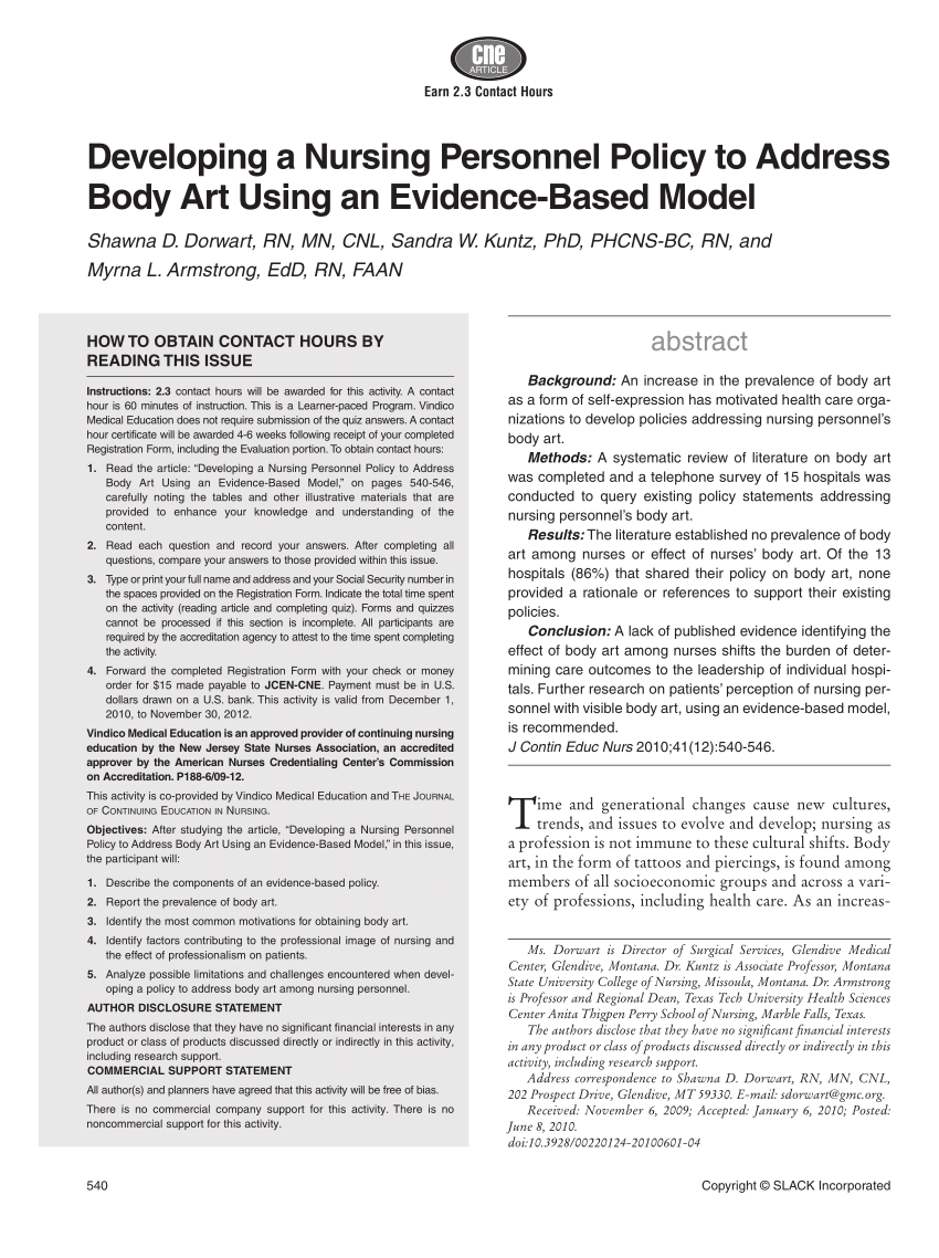 PDF) Developing a Nursing Personnel Policy to Address Body Art Using an  Evidence-Based Model