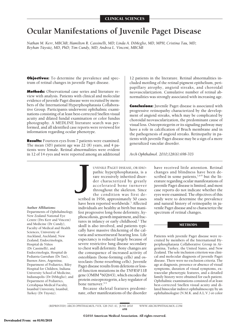 (PDF) Ocular Manifestations of Juvenile Paget Disease