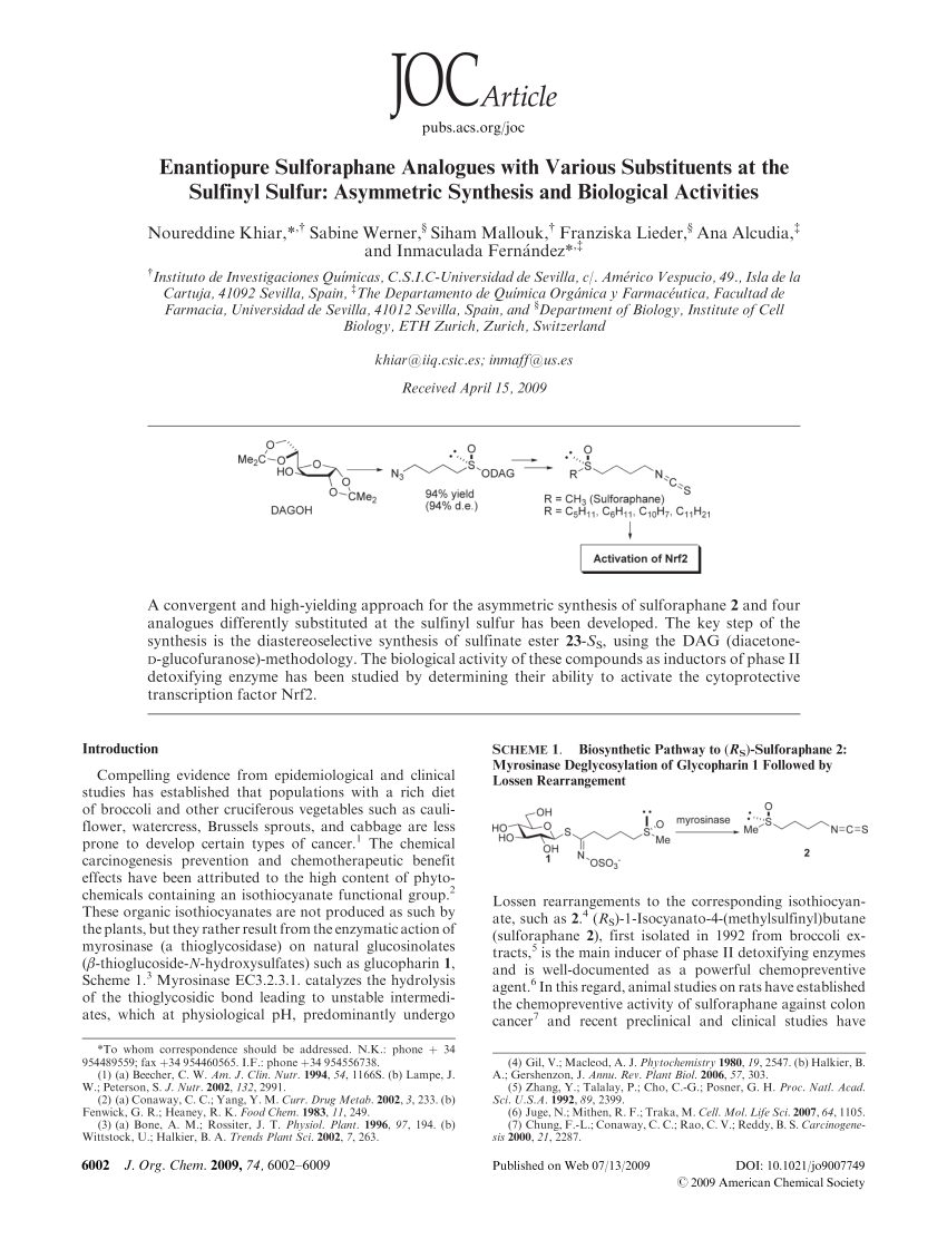 PDF) Enantiopure Sulforaphane Analogues with Various Substituents