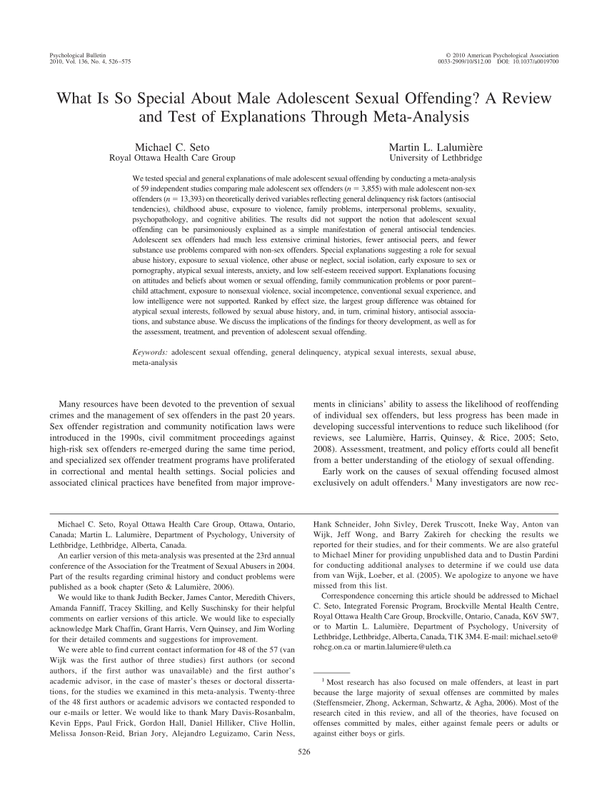 PDF) What Is So Special About Male Adolescent Sexual Offending? A Review  and Test of Explanations Through Meta-Analysis