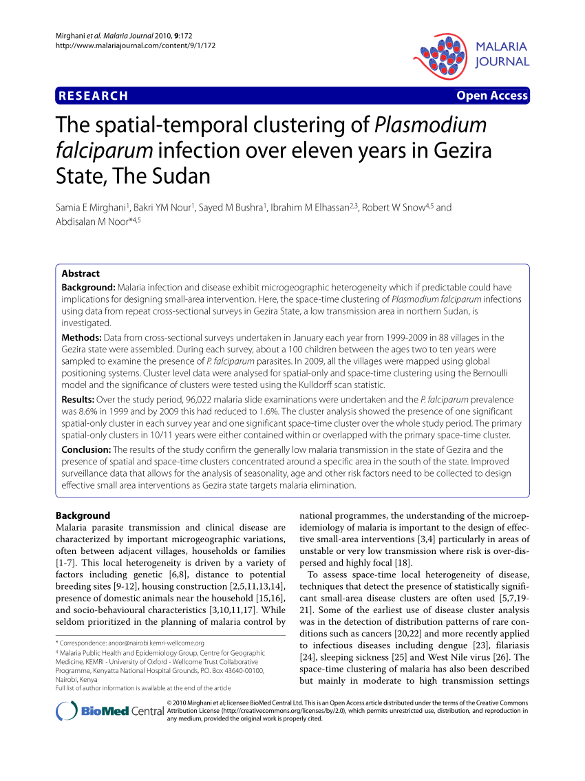 PDF) The spatial-temporal clustering of Plasmodium falciparum ...