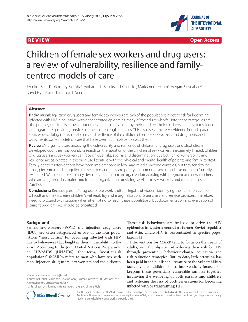 PDF) Children of female sex workers and drug users: A review of  vulnerability, resilience and family-centred models of care