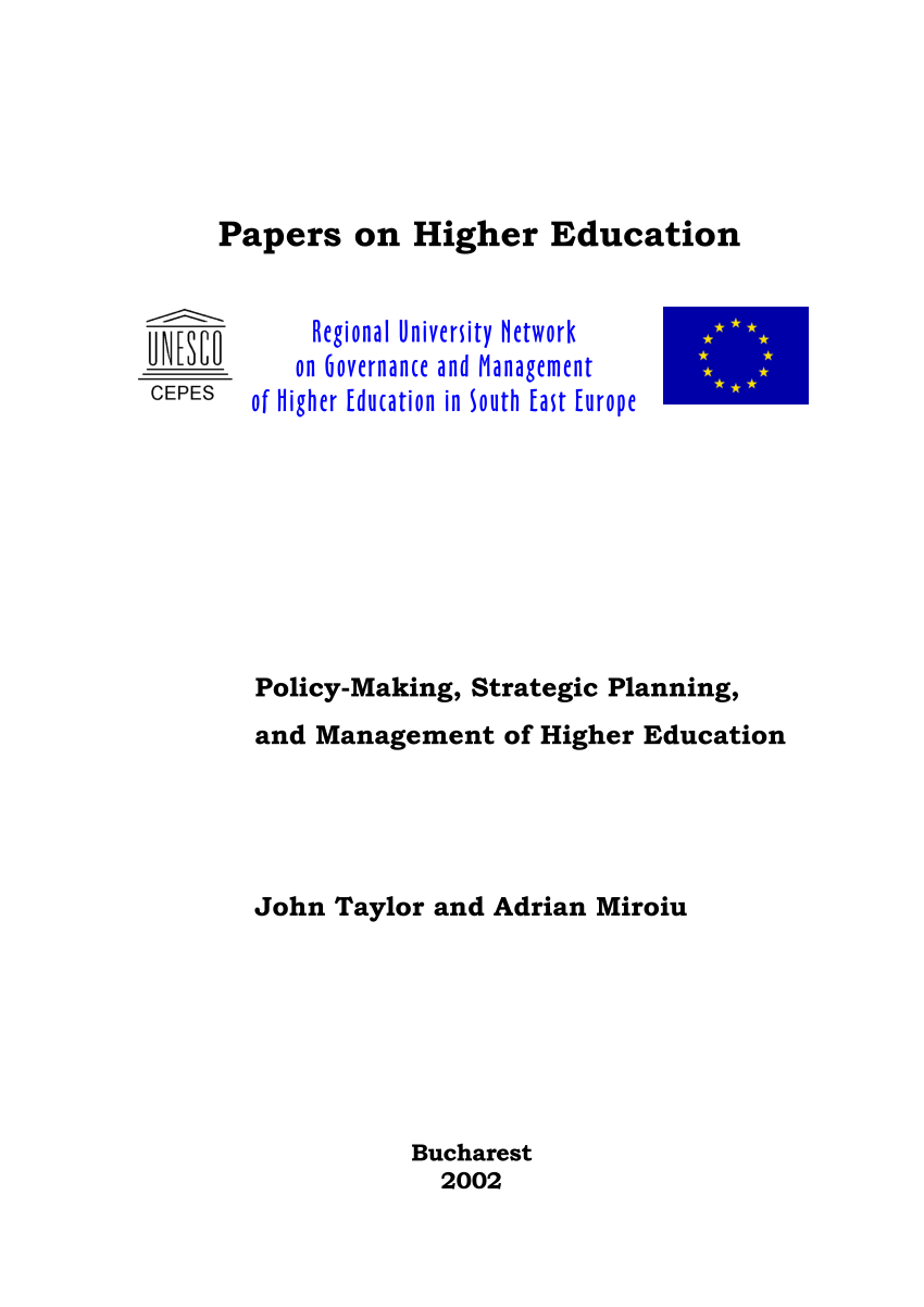 policy making strategic planning and management of higher education
