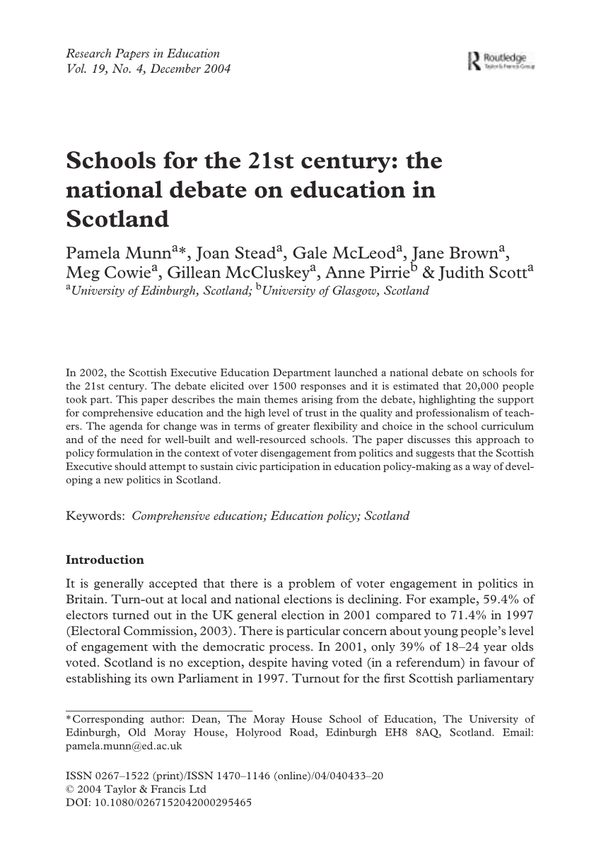 Pdf Schools For The 21st Century The National Debate On Education In Scotland