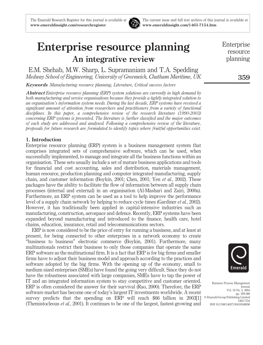 article review on enterprise resource planning