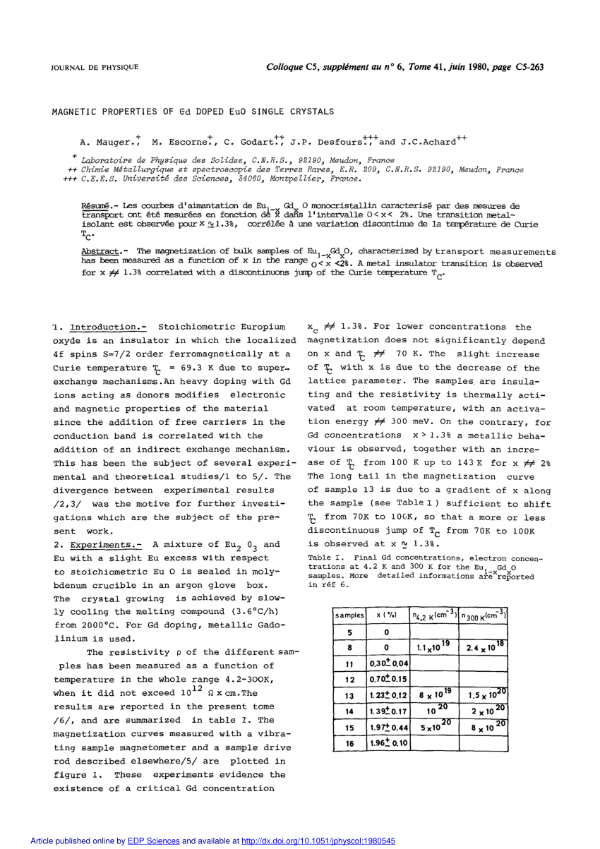 Pdf Magnetic Properties Of Gd Doped Euo Single Crystals