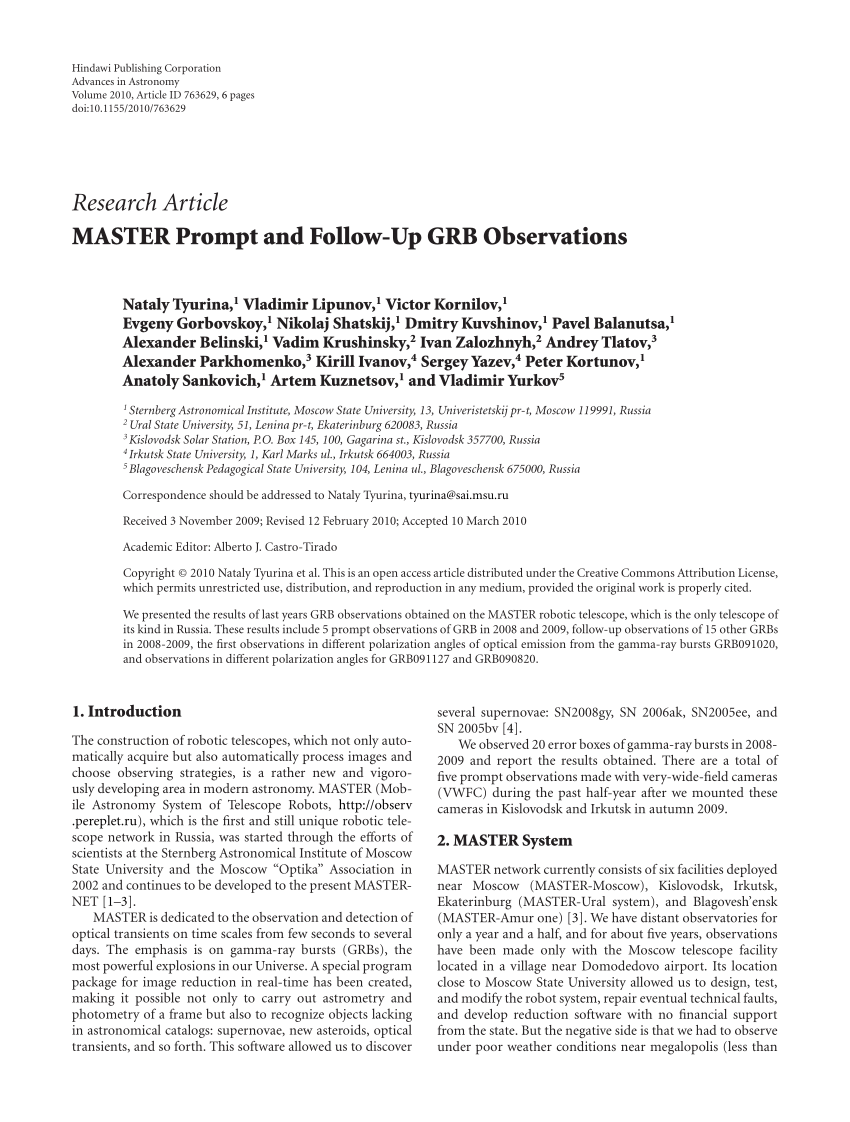 PDF) MASTER prompt and follow-up GRB observations