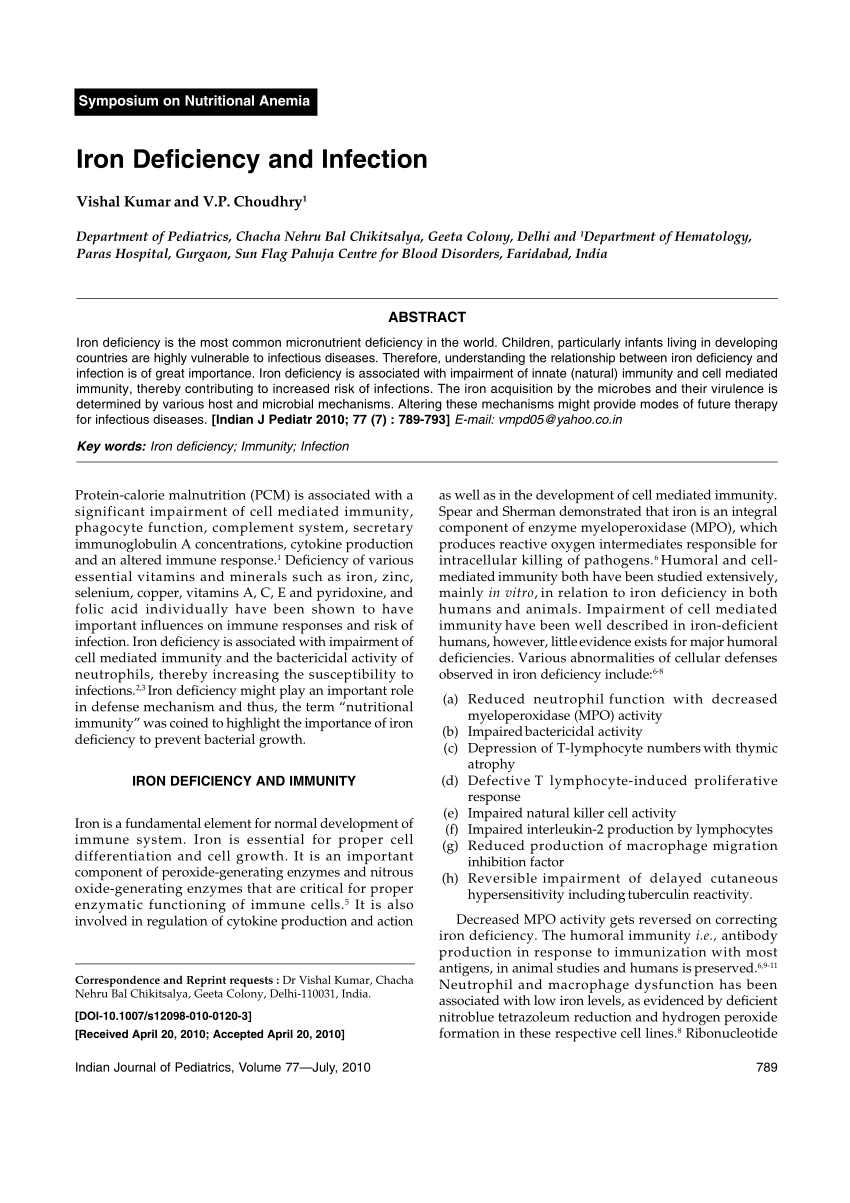 (PDF) Iron deficiency and infection