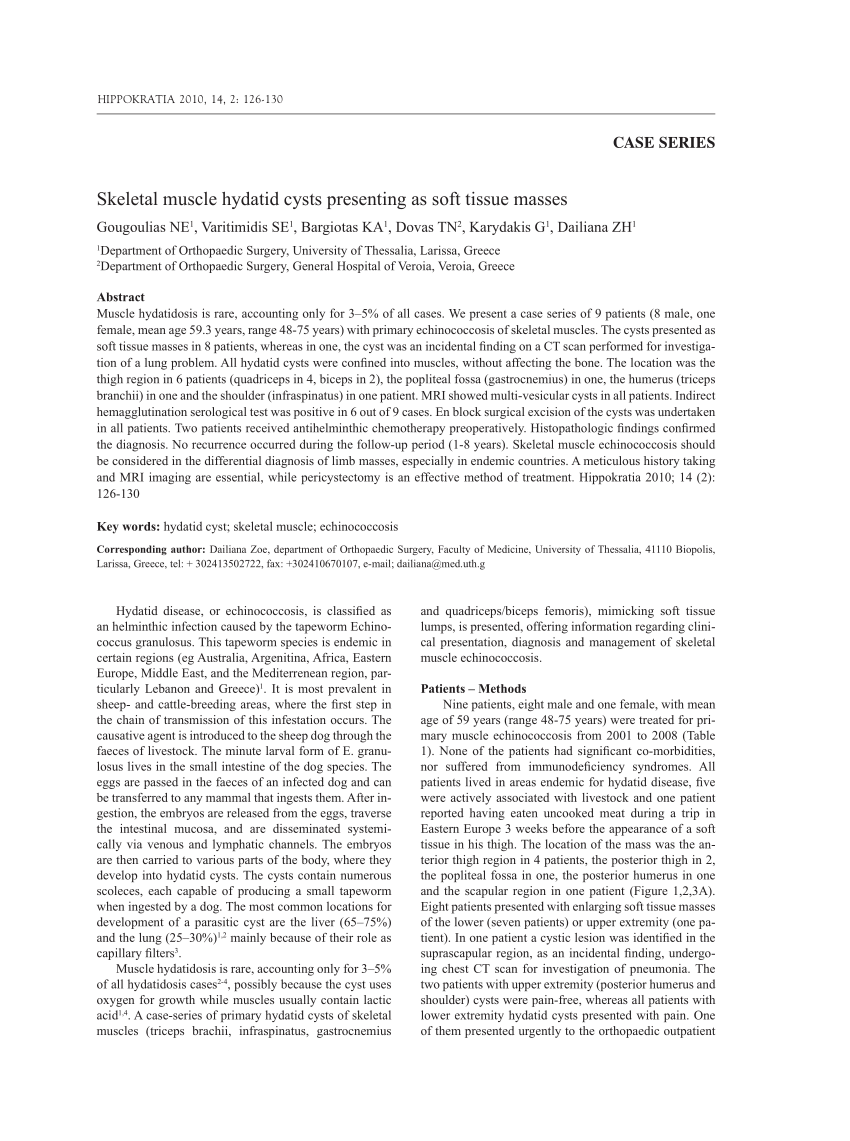 PDF) Skeletal muscle hydatid cysts presenting as soft tissue masses