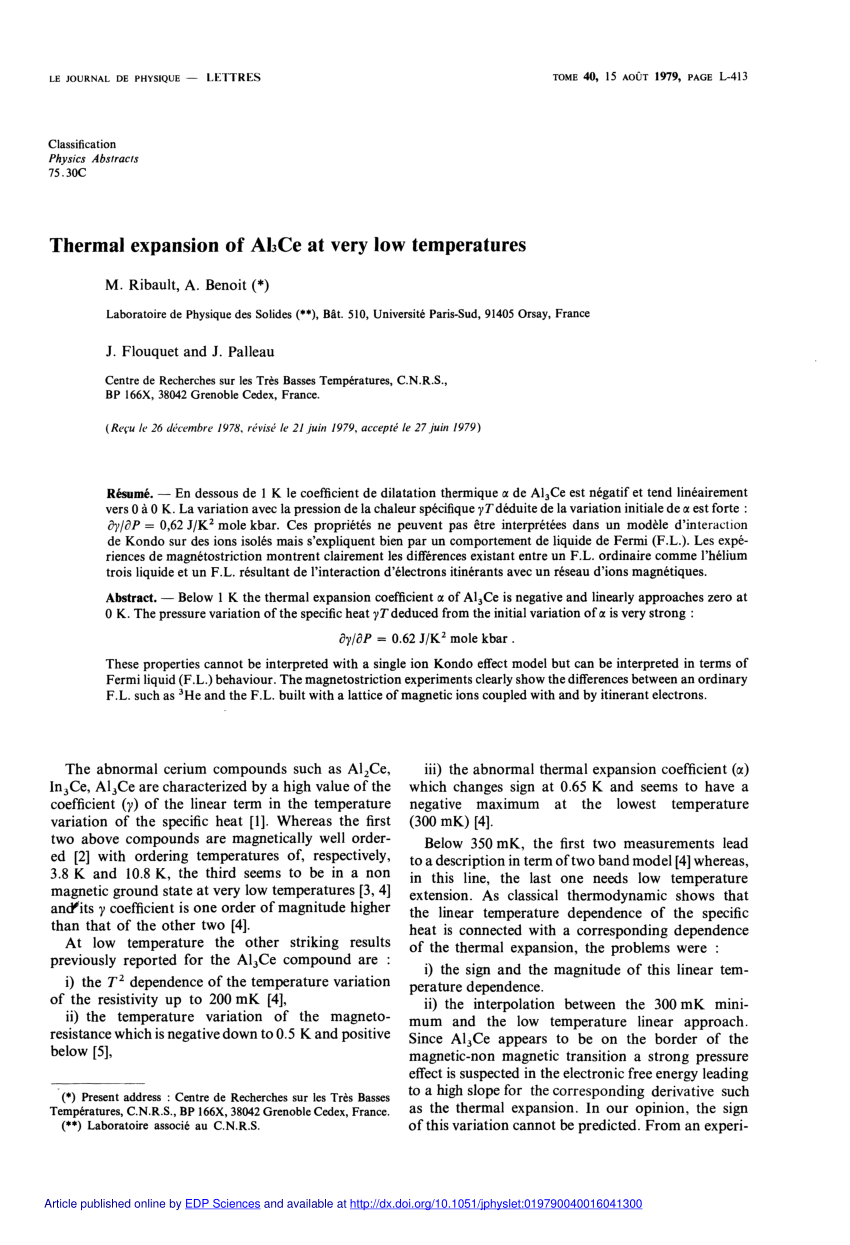 Pdf Thermal Expansion Of Al3ce At Very Low Temperatures - 