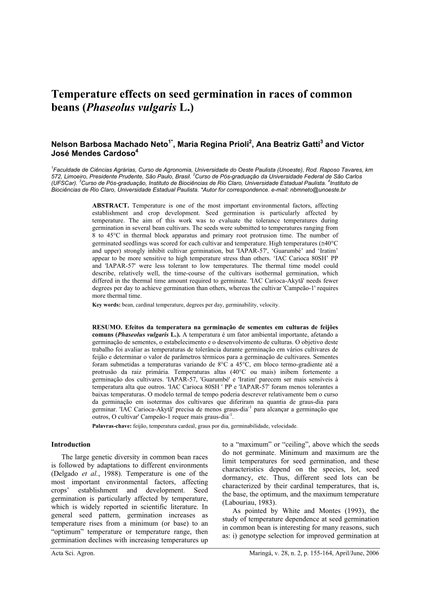 Pdf Temperature Effects On Seed Germination In Races Of Common Beans Phaseolus Vulgaris L Efeitos Da Temperatura Na Germinacao De Sementes Em Culturas De Feijoes Comuns Phaseolus Vulgaris L