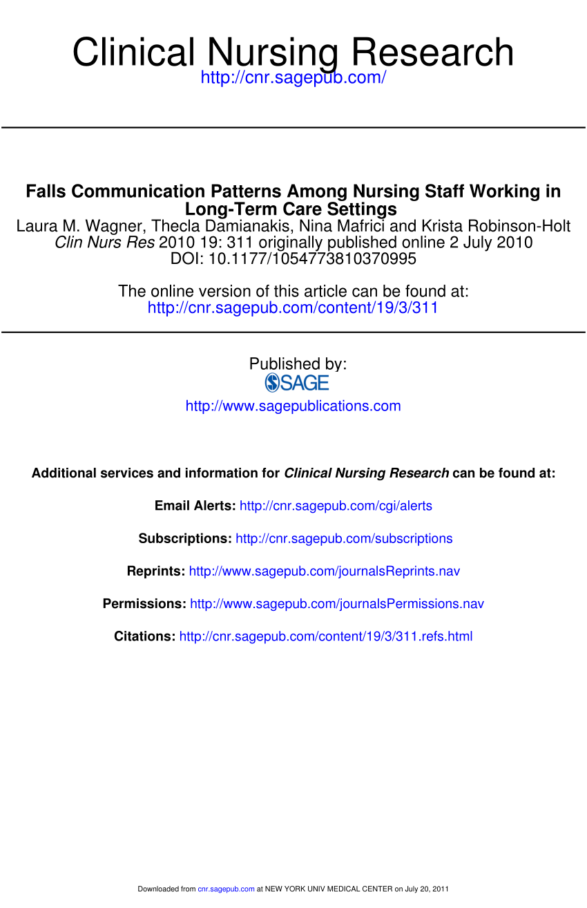 Pdf Falls Communication Patterns Among Nursing Staff Working In Long Term Care Settings