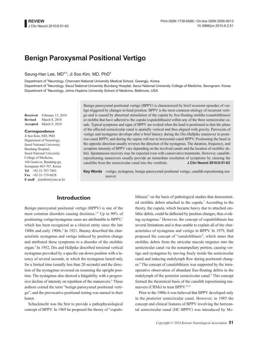 benign paroxysmal positional vertigo
