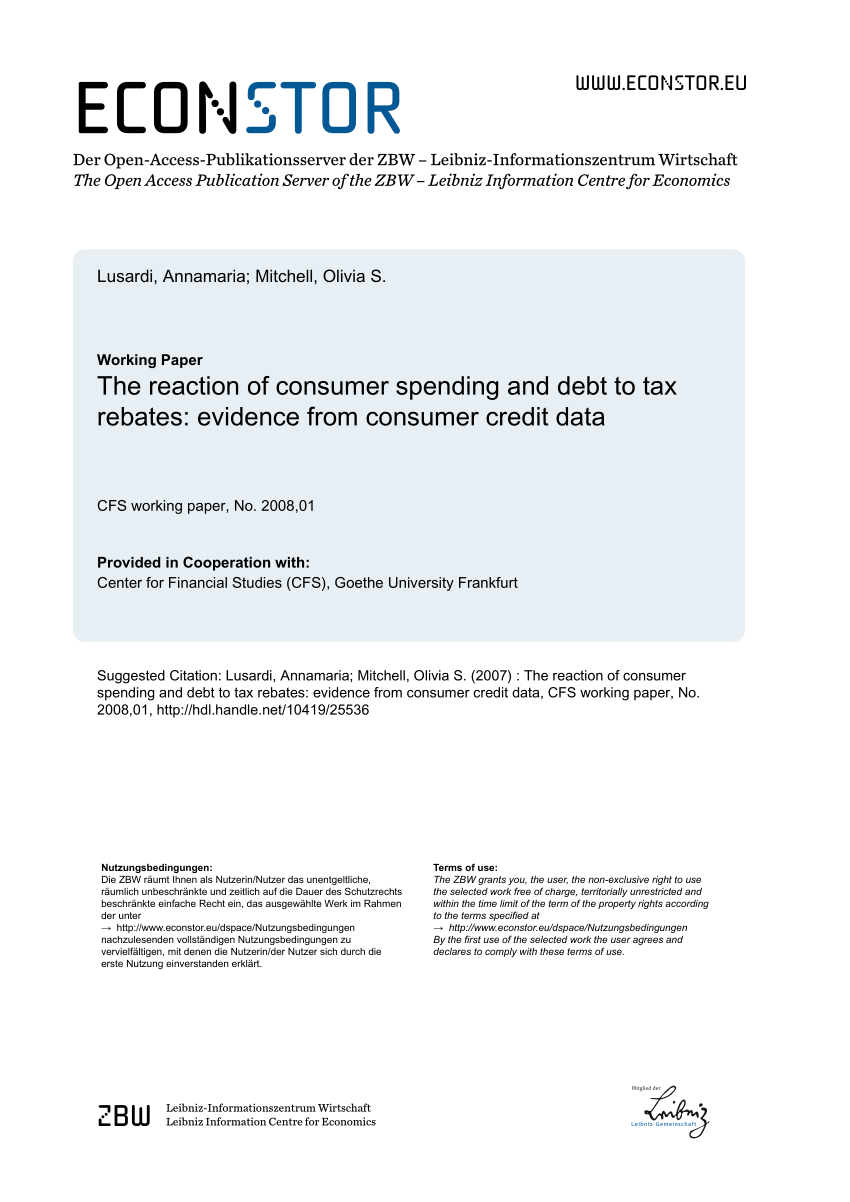  PDF The Reaction Of Consumer Spending And Debt To Tax Rebates 