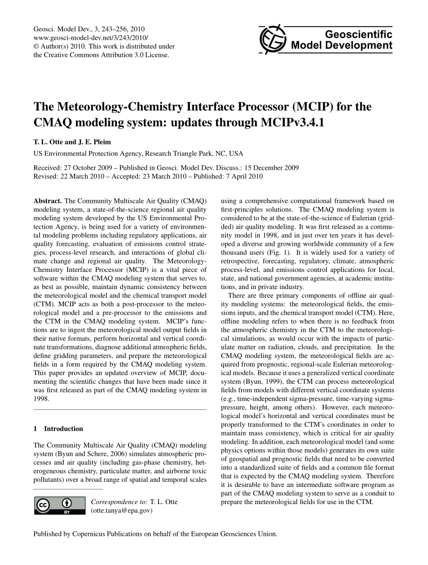 Pdf The Meteorology Chemistry Interface Processor Mcip For The Cmaq Modeling System Updates Through Mcipv3 4 1