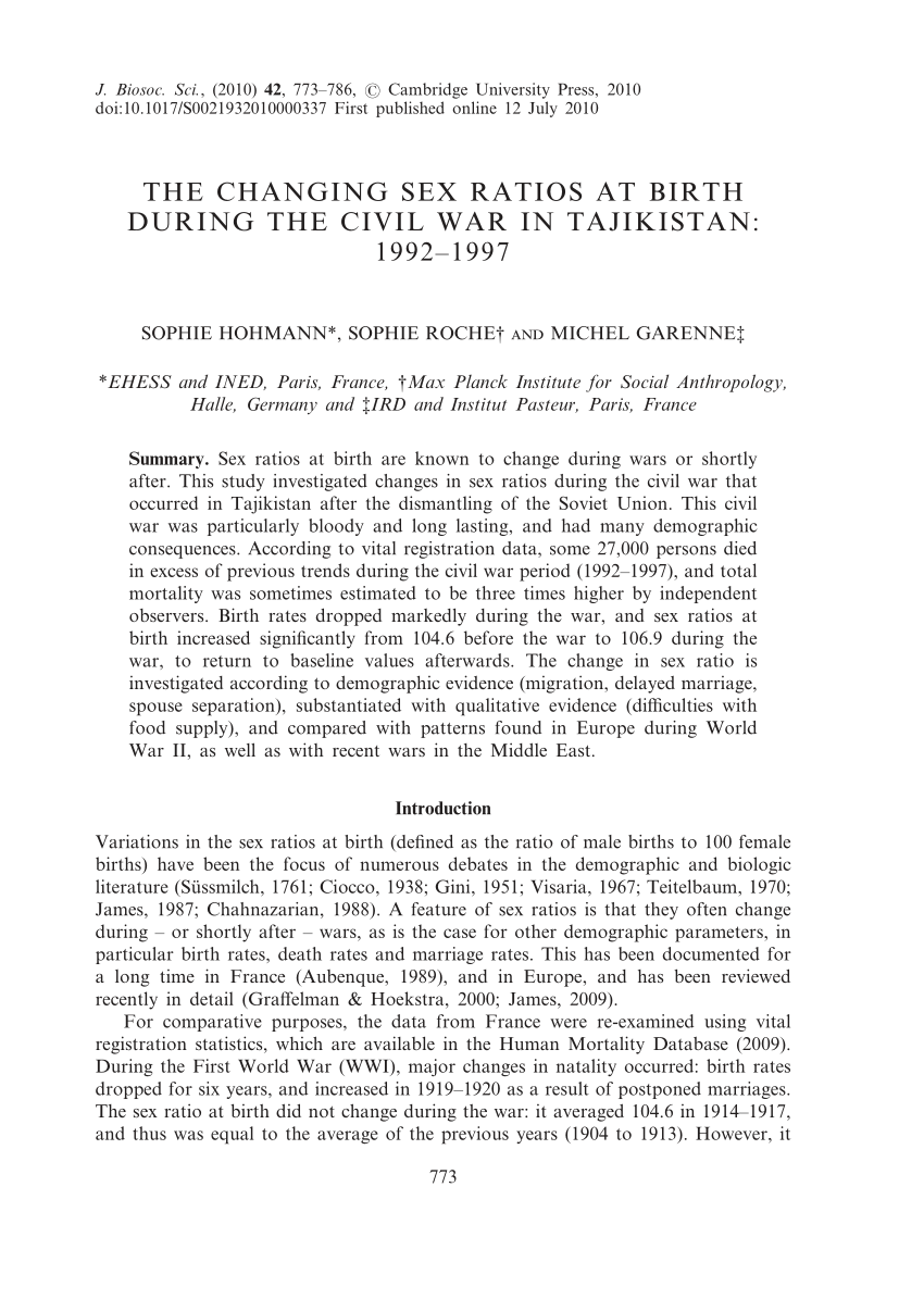 PDF) The changing sex ratios at birth during the civil war in Tajikistan :  1992-1997