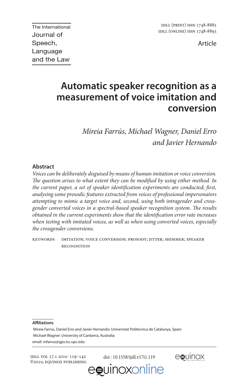 PDF) Characterising phonetic convergence with speaker recognition techniques