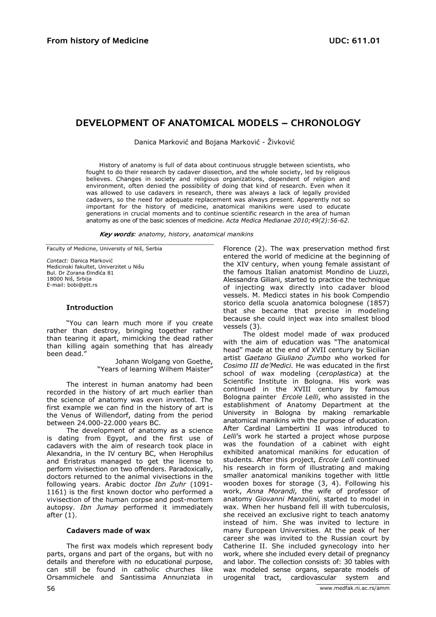 PDF) DEVELOPMENT OF ANATOMICAL MODELS – CHRONOLOGY