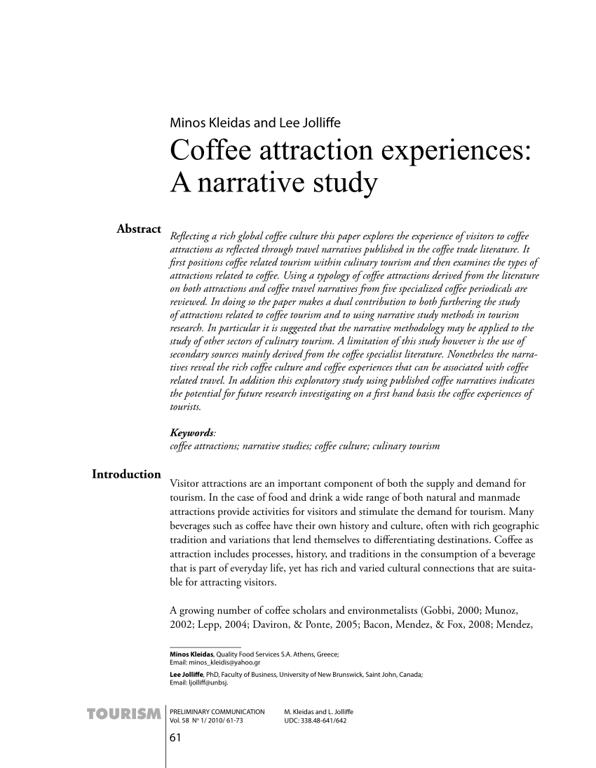 Pdf Coffee Attraction Experiences A Narrative Sstudy