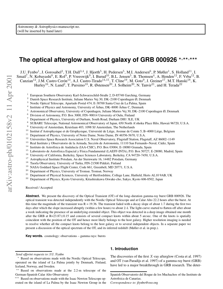 Pdf The Optical Afterglow And Host Galaxy Of Grb