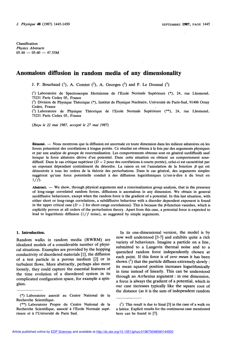 Pdf Anomalous Diffusion In Random Media Of Any Dimensionality - 