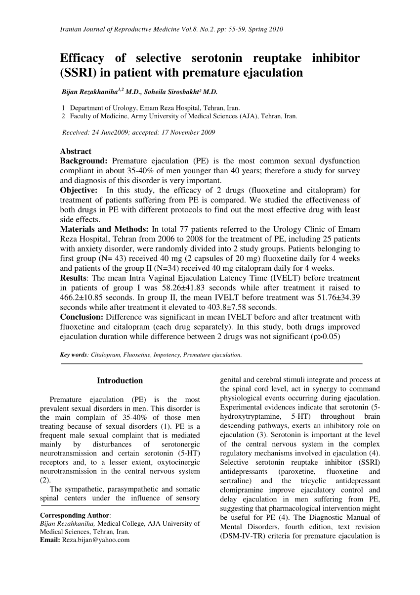 PDF Efficacy of selective serotonin reuptake inhibitor SSRI in